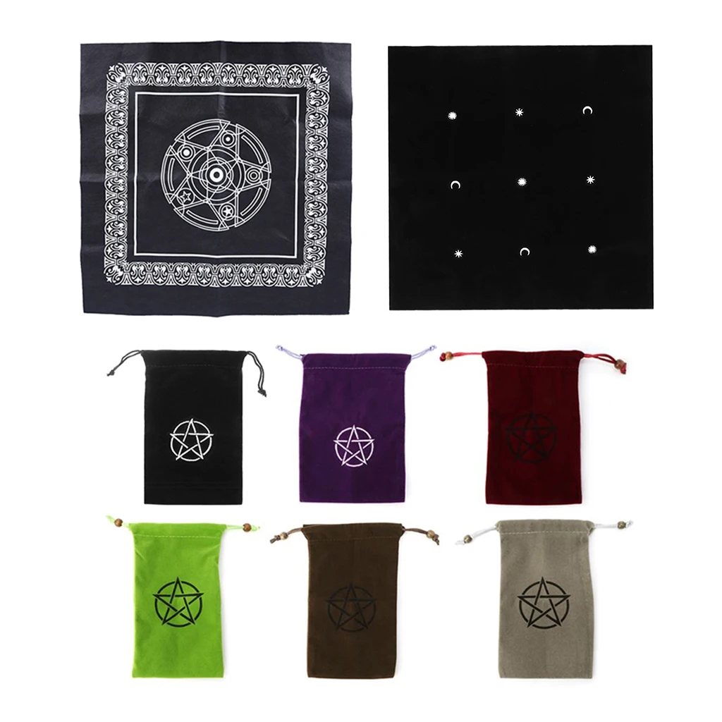 Tarot Card Storage Bag Pouch and Square Table Cloth Cover Set Board Game Access