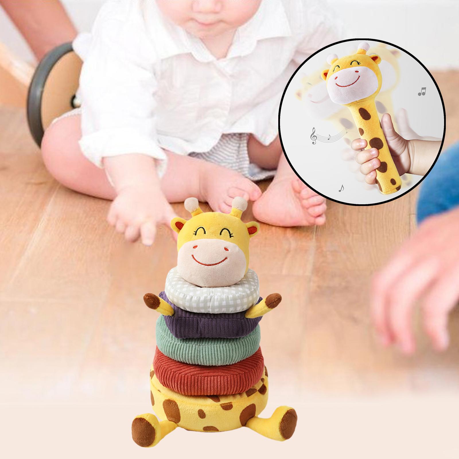 Baby Stacking Rings Toys, Puzzle Rings Stacking Toy Plush Animal Toy for Boys Girls Birthday Gifts