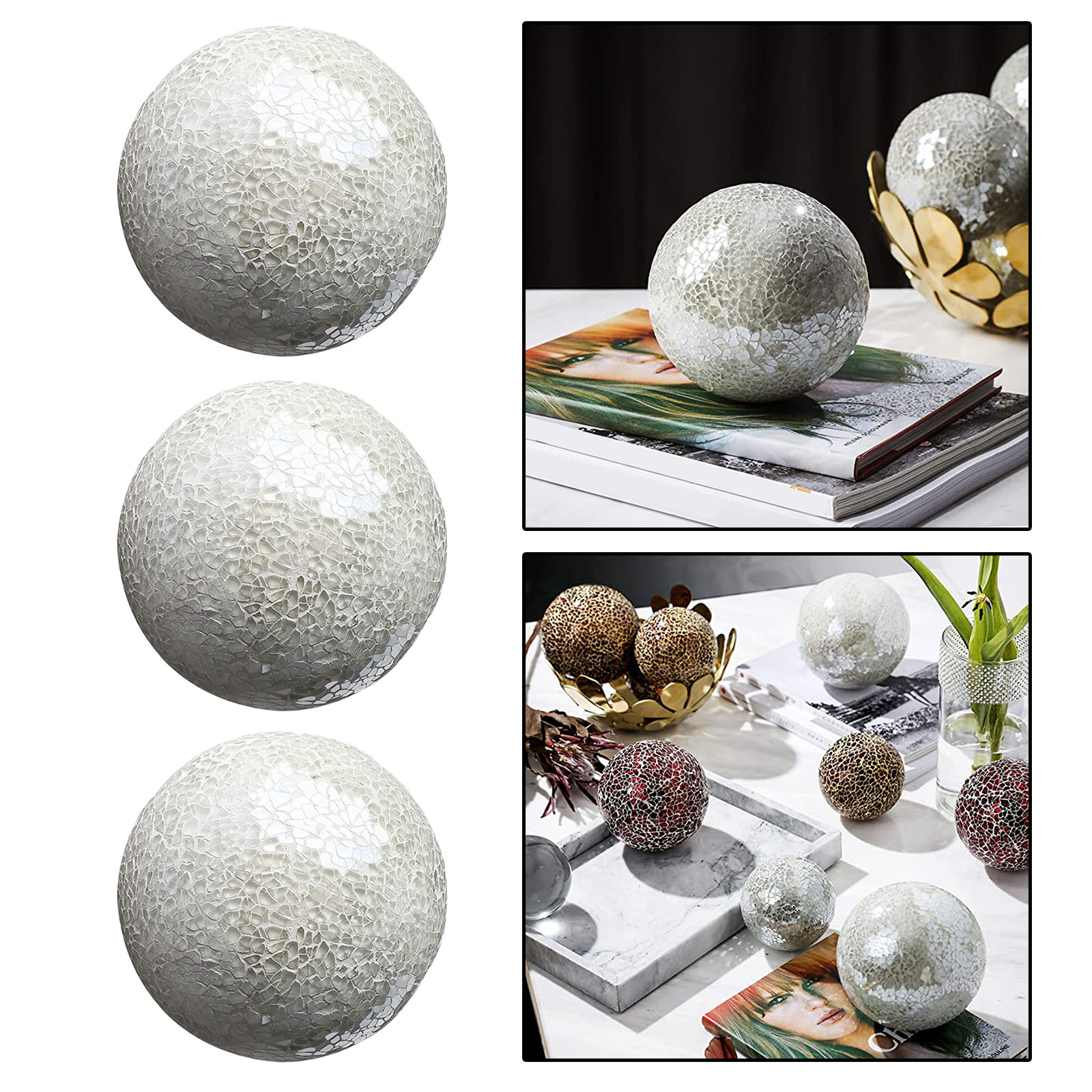 3x Mosaic Sphere Decorative Balls 4