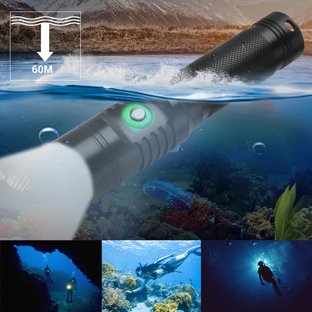 Powerful Underwater Diving Flashlight Waterproof Scuba Touch 21700 Battery