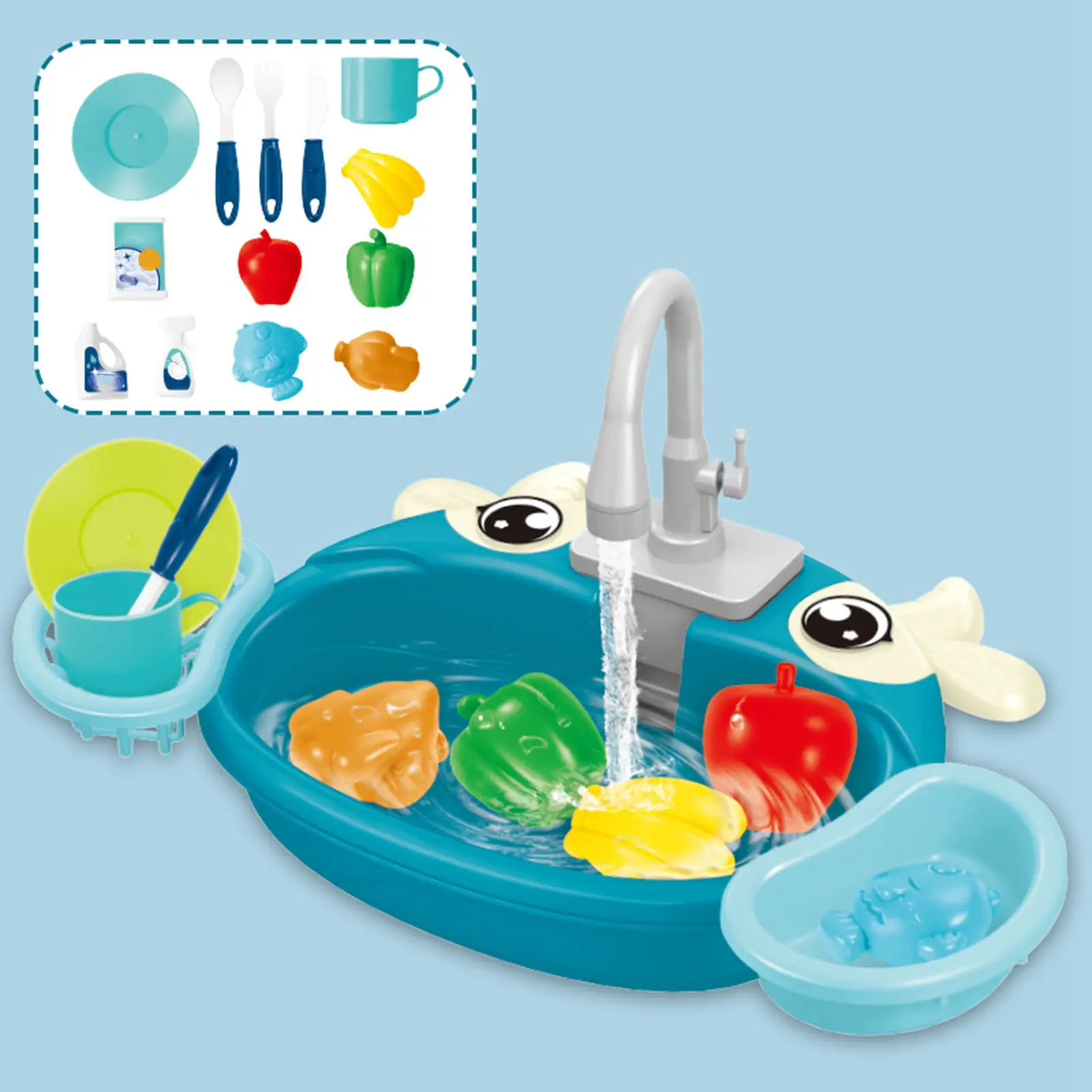 Fregadero juguetes jugar platos con agua corriente Play Set para Cocina Niños 