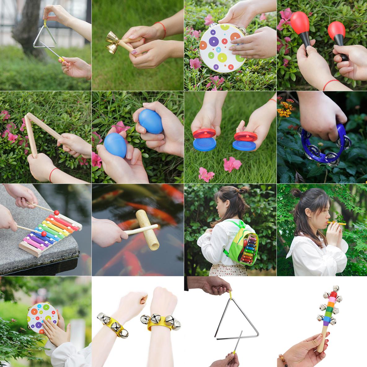 Description Picture 4 of item19pcs Orff Percussion Musical Instruments Set Hand Drum Knock Piano Xylophone Maracas Wrist Bells Mixed Kits for Children Baby