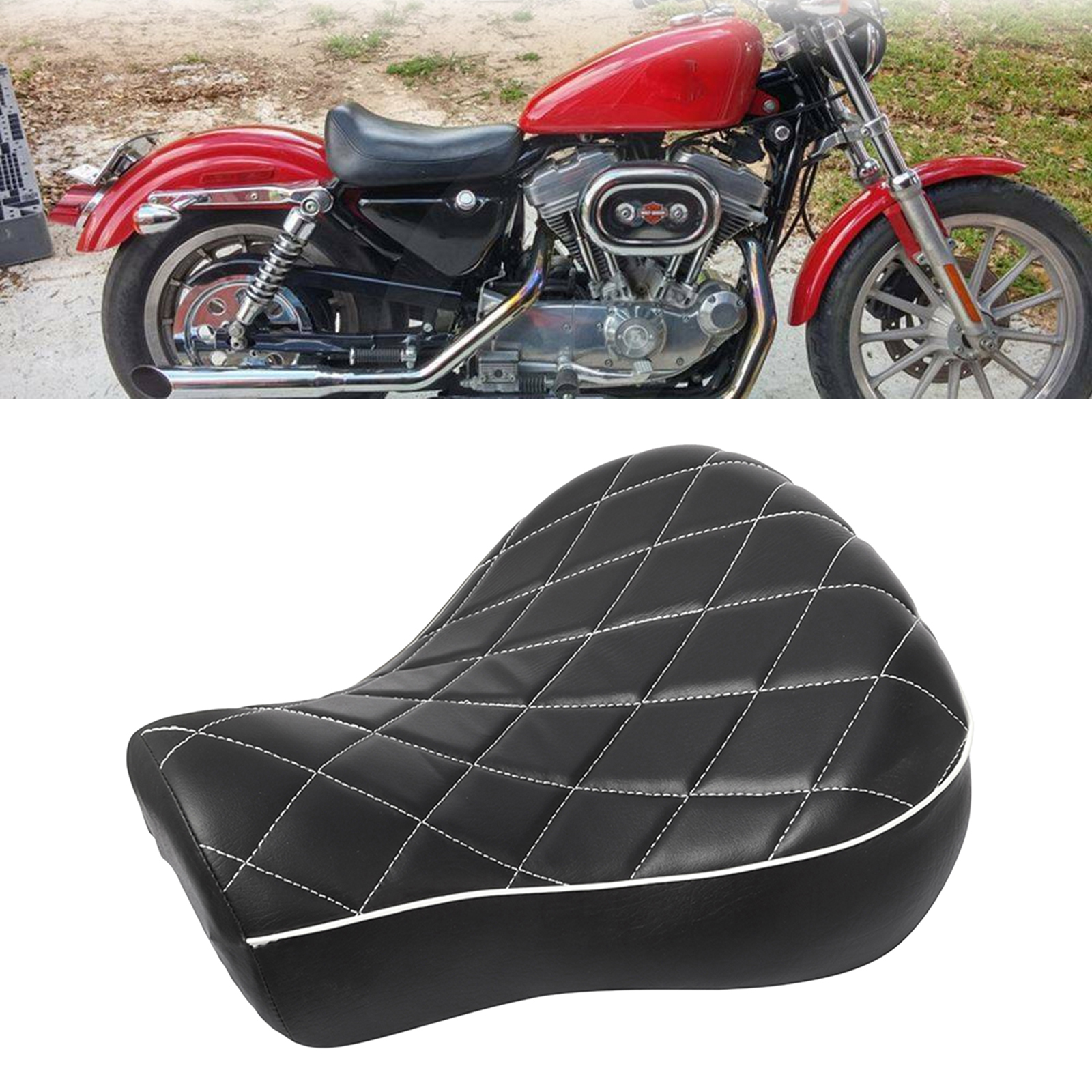 Leather Motorcycle Rider Driver  Seat Cushion Fits for Harley  XL1200C XL883C XLH883 XL1200S Replacement Parts Acc Black