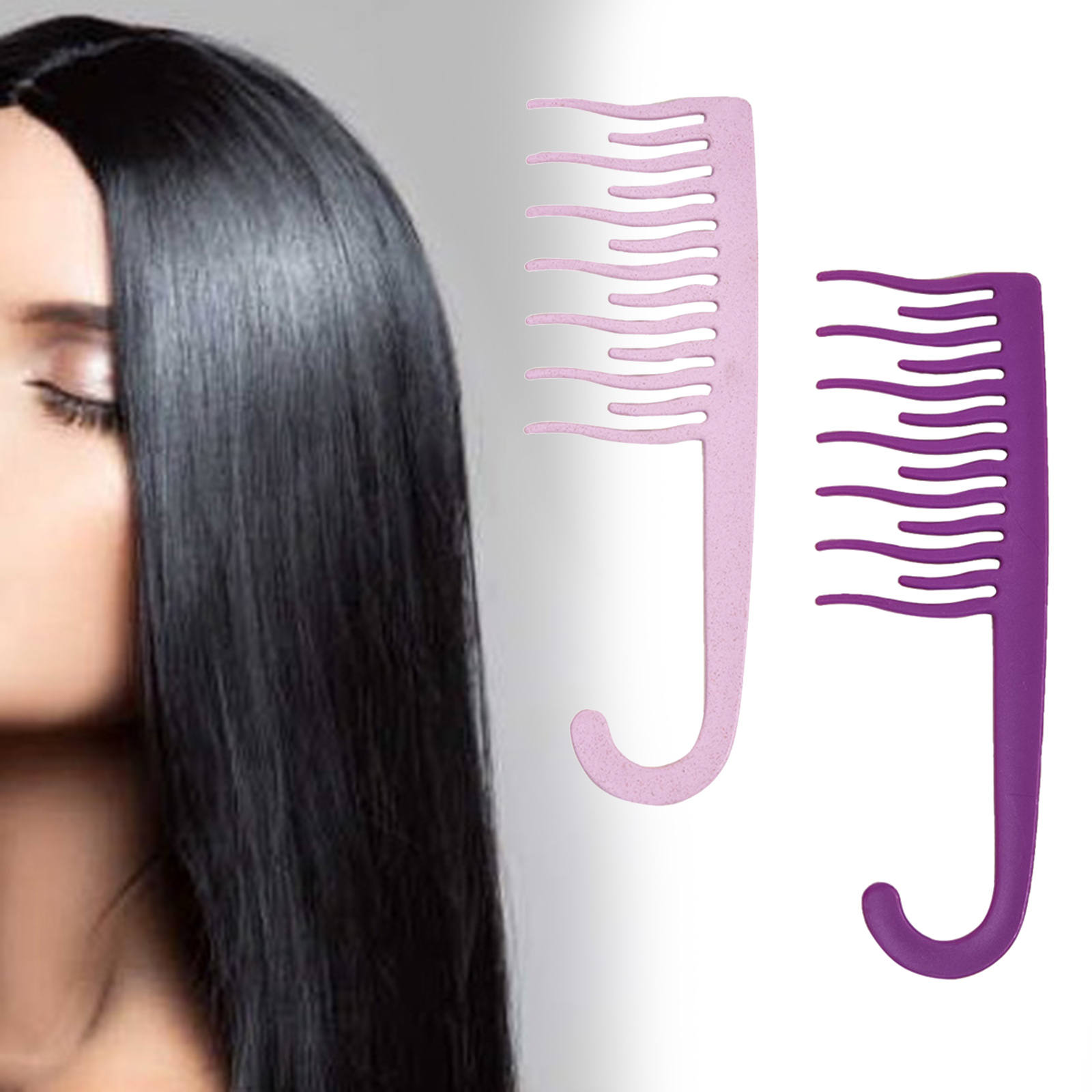 Wide Tooth Comb Hook Comb Dry and Wet Beauty Tools Hanging Wave Comb Wind Comb for Salon Curly Hair Haircut Long Hair Home Use