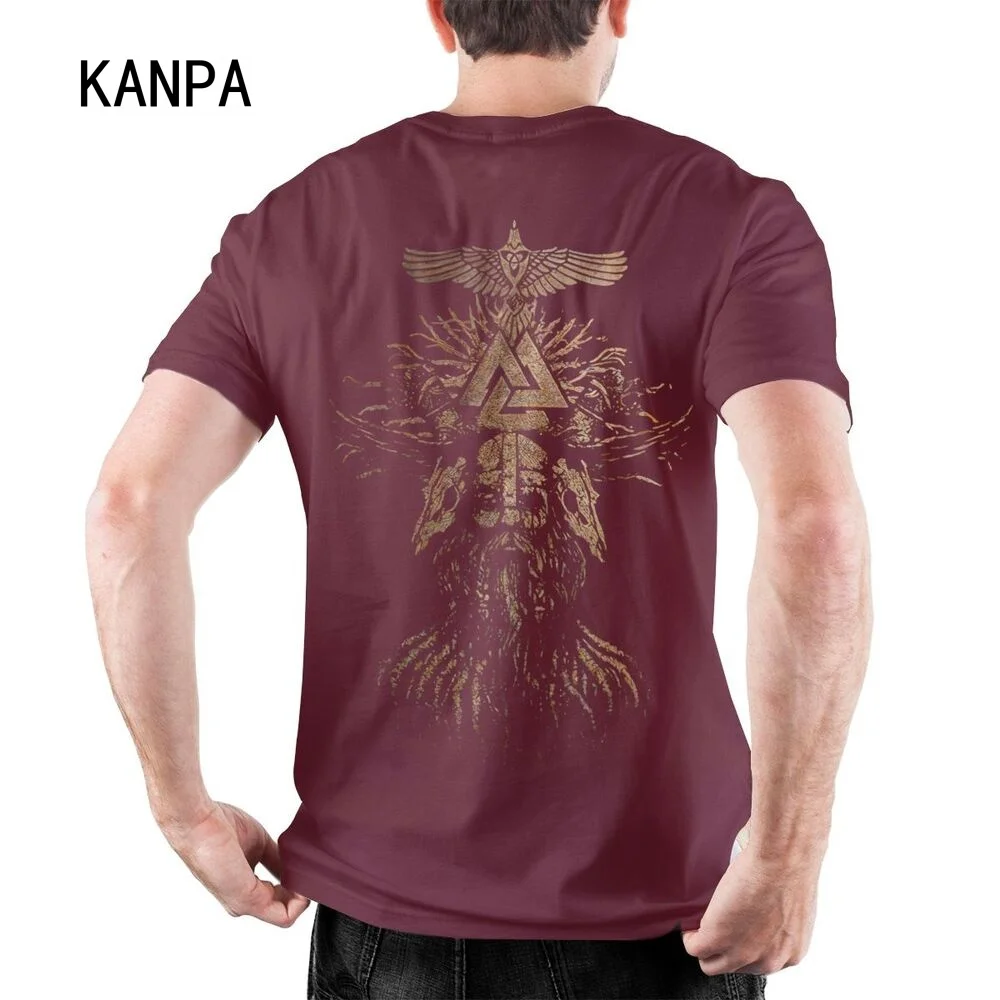 kanpa melhor vendedor de grandes dimensões odin entrando valhalla viking homem estilo básico manga curta pescoço personalizado camisa impressão