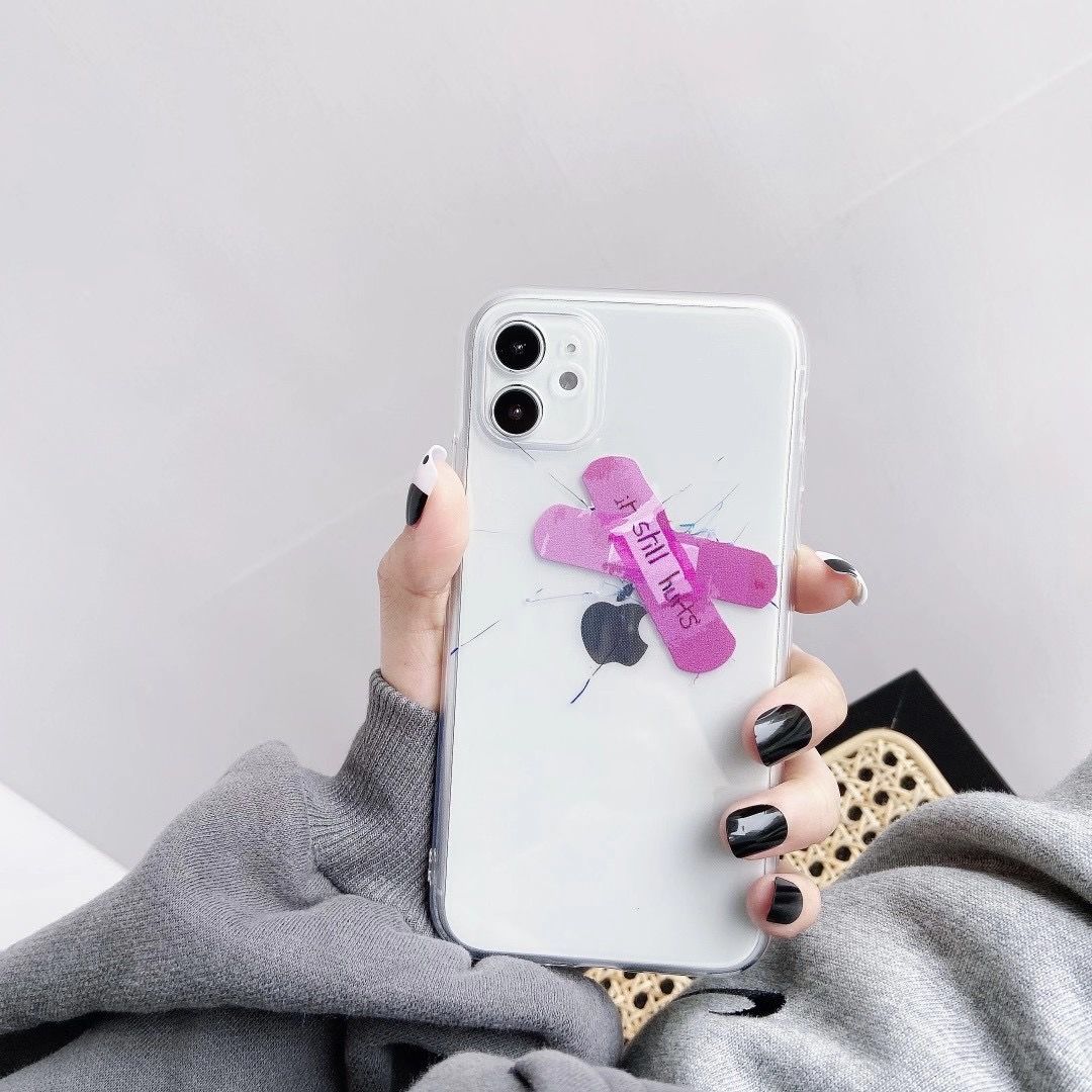 Simple Cute Pink Band Aid Transparent Design Phone Cover For Iphone 11 12 Pro Max 7 8p Se Xs Xr Women Silicone Girl Phone Cases Phone Case Covers Aliexpress