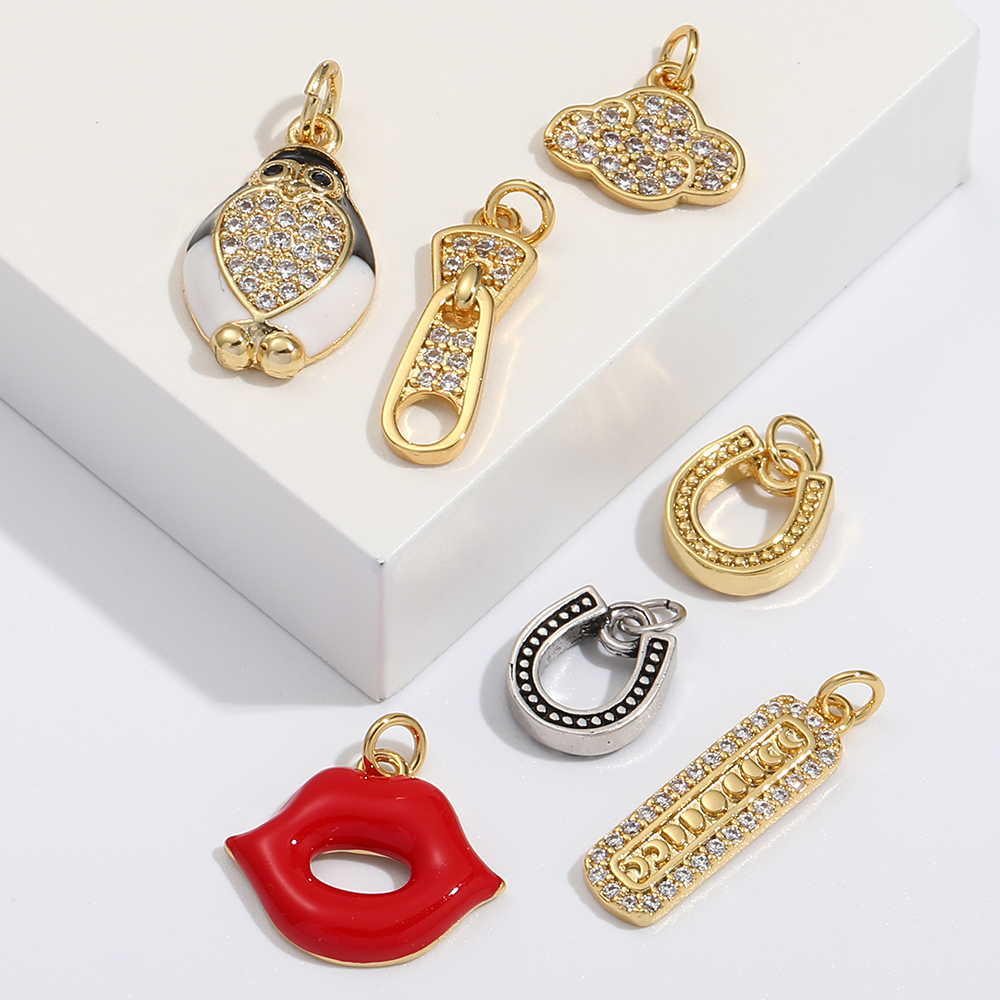 Nette Pinguin Hot Red Lippen Ohrringe Armband Machen Charms Gold Farbe Diy Anhänger Halskette Charms für Schmuck Machen Zubehör – Detail 2