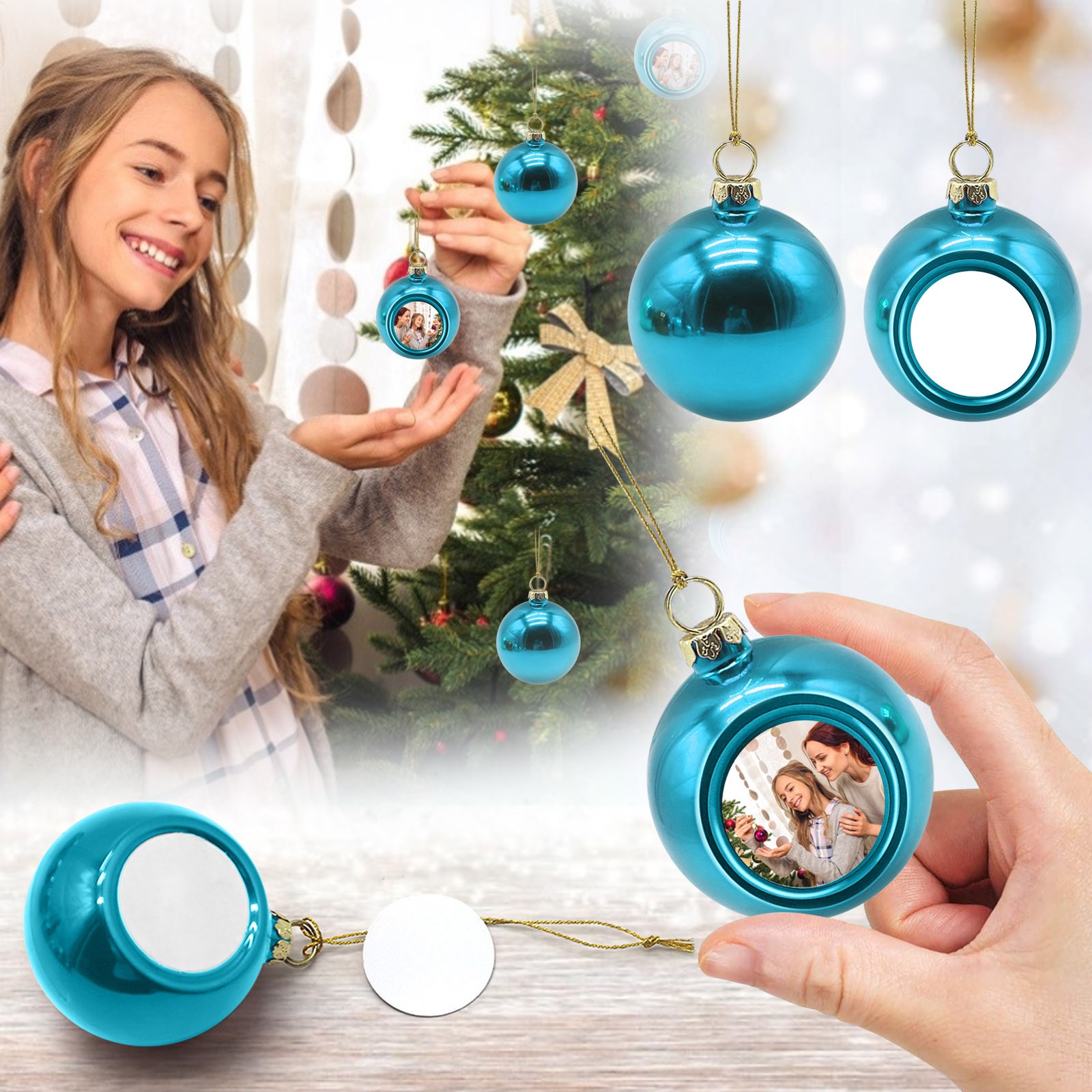 Description Picture 6 of item2pcs Blank Sublimation Christmas Ball Pendants Decoration DIY Craft Photo Print Christmas Tree Hanging Round Ornaments Gifts
