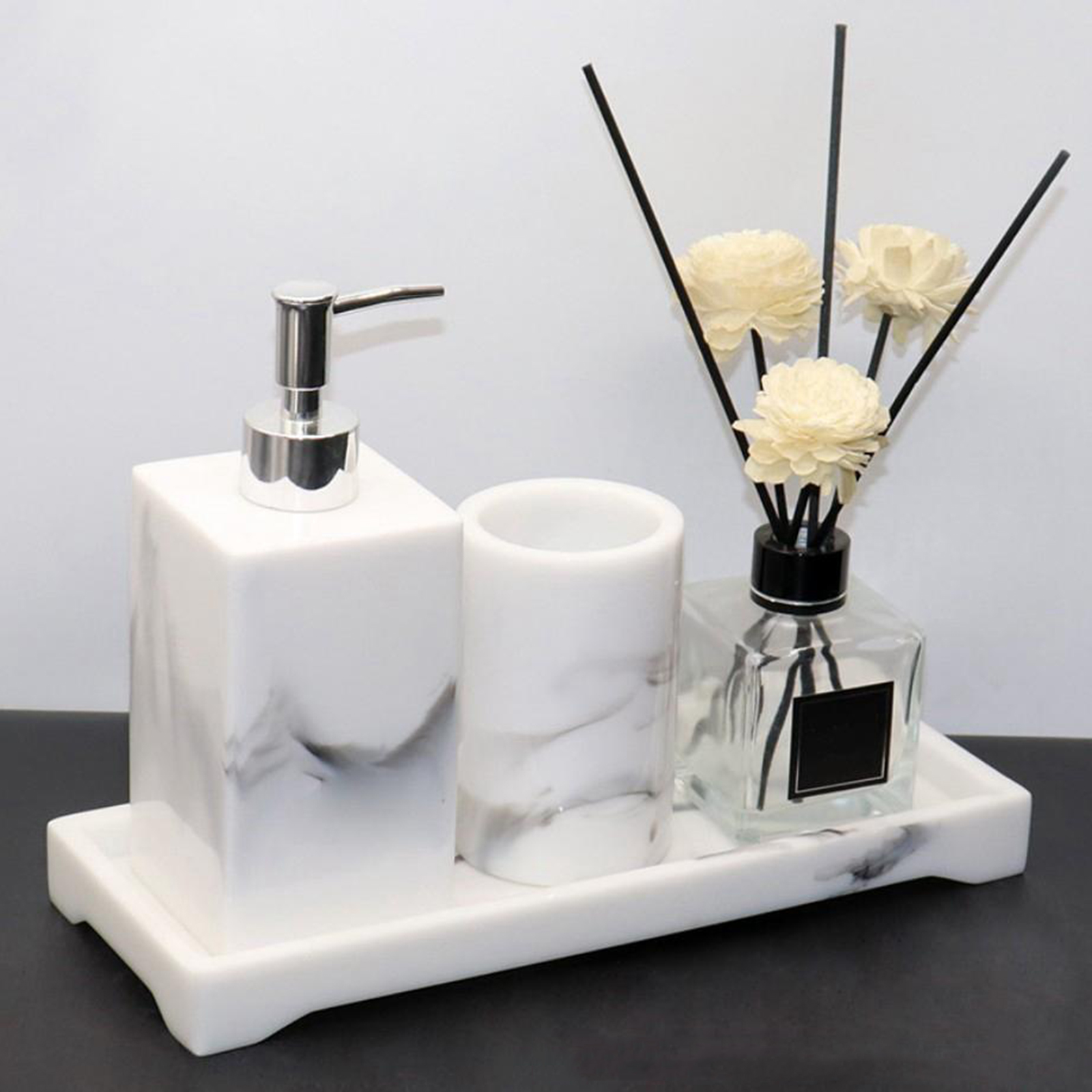 Premium Resin Marbling Bathroom Storage Vanity Tray Cosmetics Parfume Organizer for Toilet Tank Wash Basin Bathroom