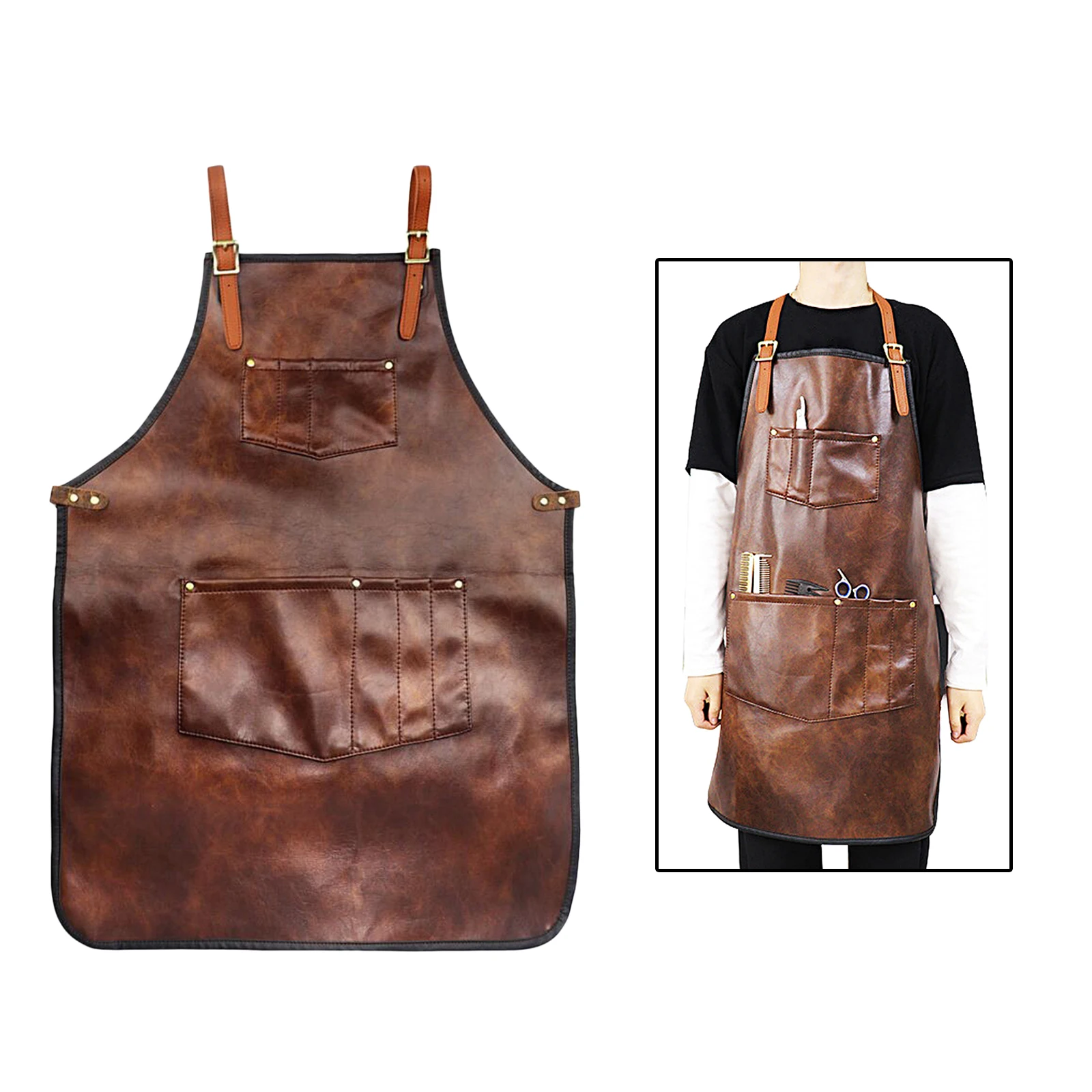 Professional CrossBack PU Leather Barber Apron Adjustable for Men and Women