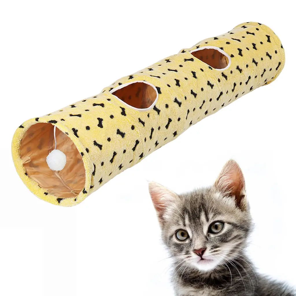 Cat Tunnel Cats Passageway Tube Ringing Paper with Suspended Ball Foldable Plush Scratch Resistant Pet Toys for Kitten Rabbits