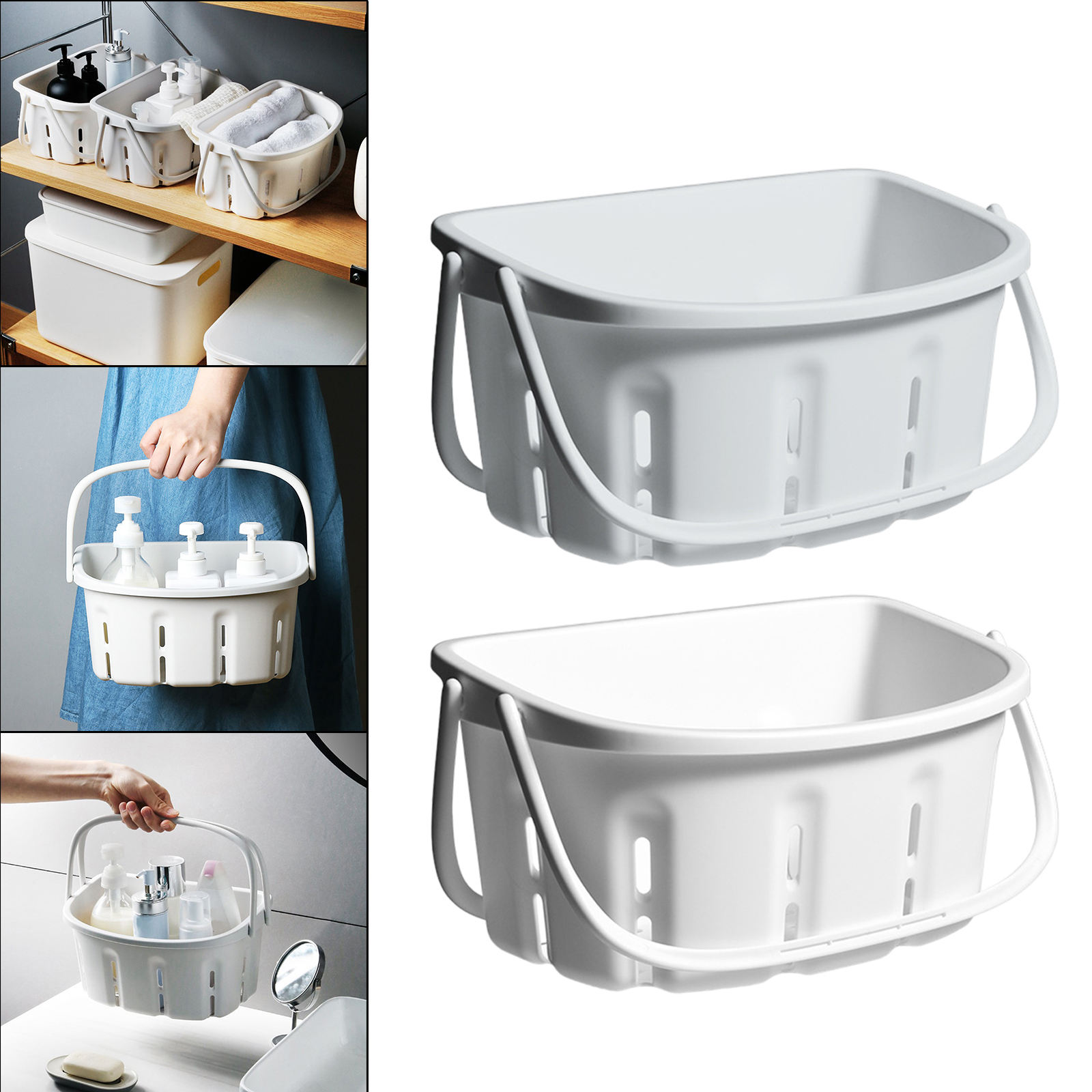 Plastic Shower Caddy Tote Shower with Handles Free Standing Storage Organizer Bin for Dorm Pantry Bathroom 30.5x14x15cm