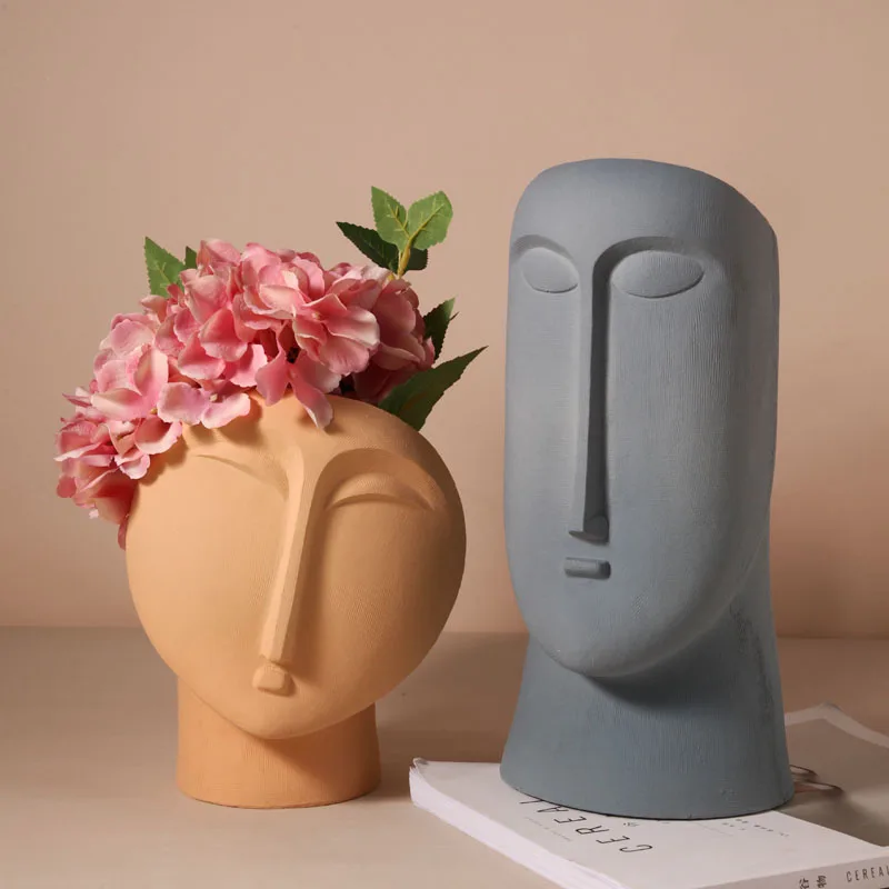 Nordic Minimalist Ceramic Abstract Vase Black And White Human Face Creative Vase 