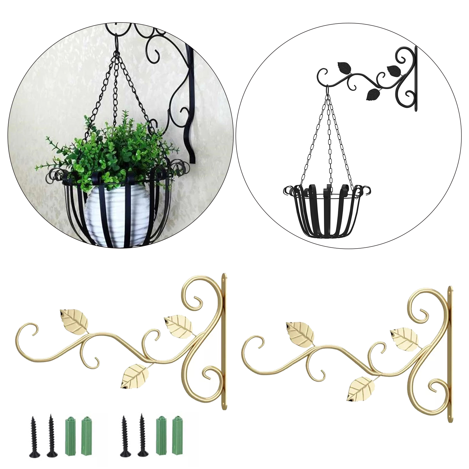 Heavy Duty Hanging Basket Brackets Leaf Shape Metal Plant Hooks Stand Flowerpot Holder Porch Garage Planter Flower