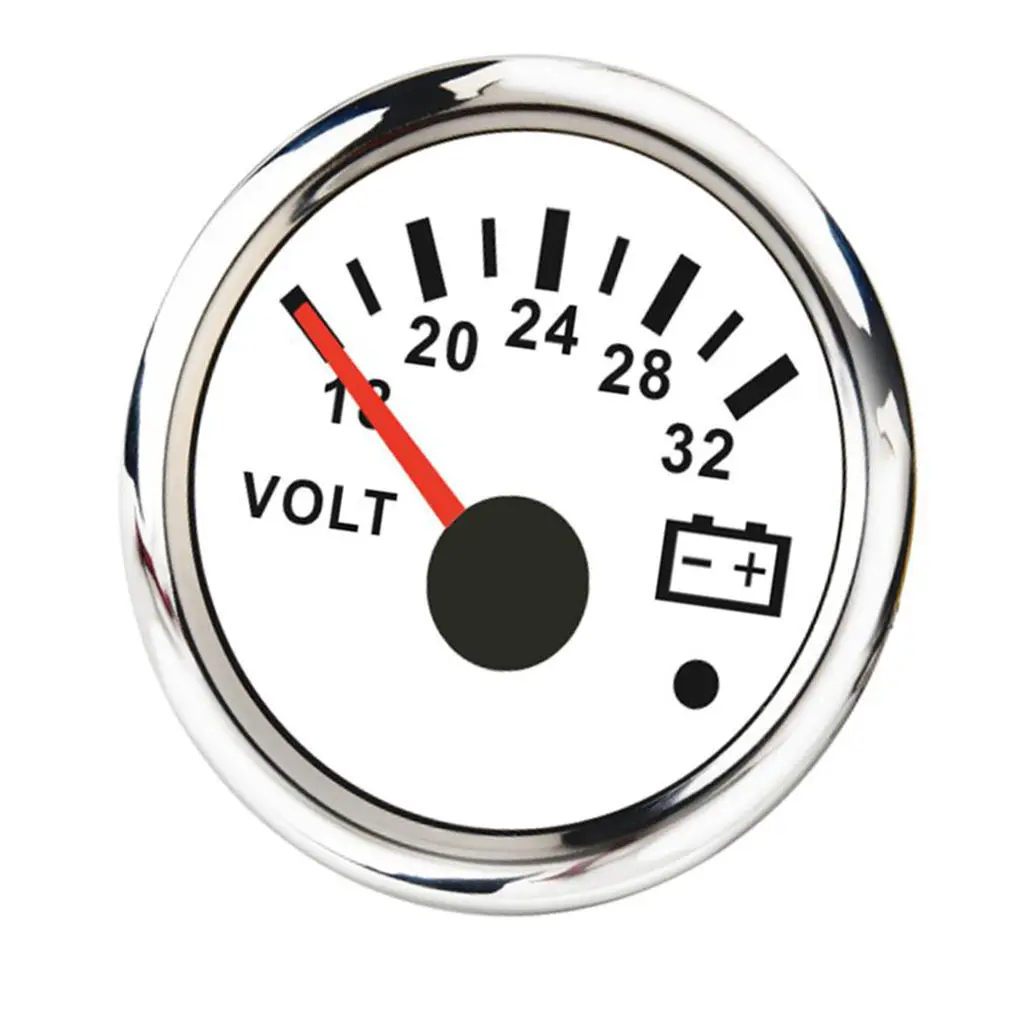 ?Universal 52mm Voltmeters Voltage Gauges Voltage Meters 18-32V for Boat Yacht Auto Motor Home Truck, White, 2Inch