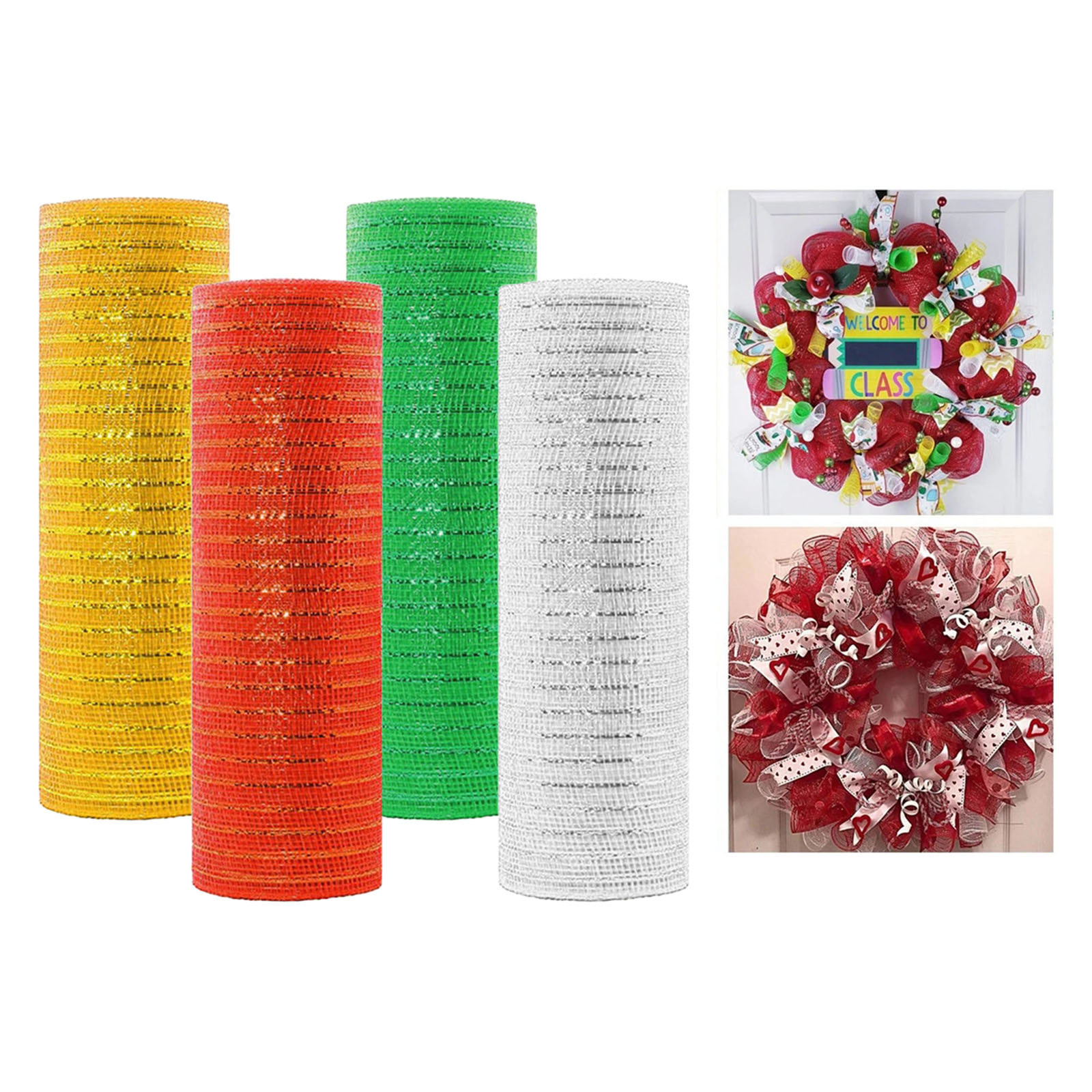 Mesh Ribbon Deco Mesh Deco Poly Mesh Ribbon 10 inch x 30 feet Metallic Roll 4 Colors for Wreaths, Swags and Decorating