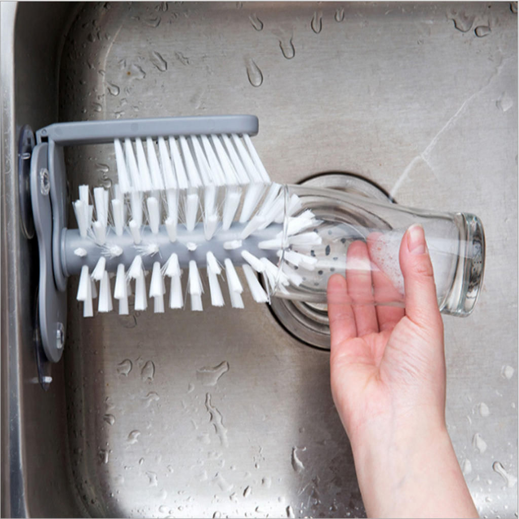 Bristle Scrub Kitchen Bottle Cleaning Washing Brush-Up Glass Brush with Suction Cup