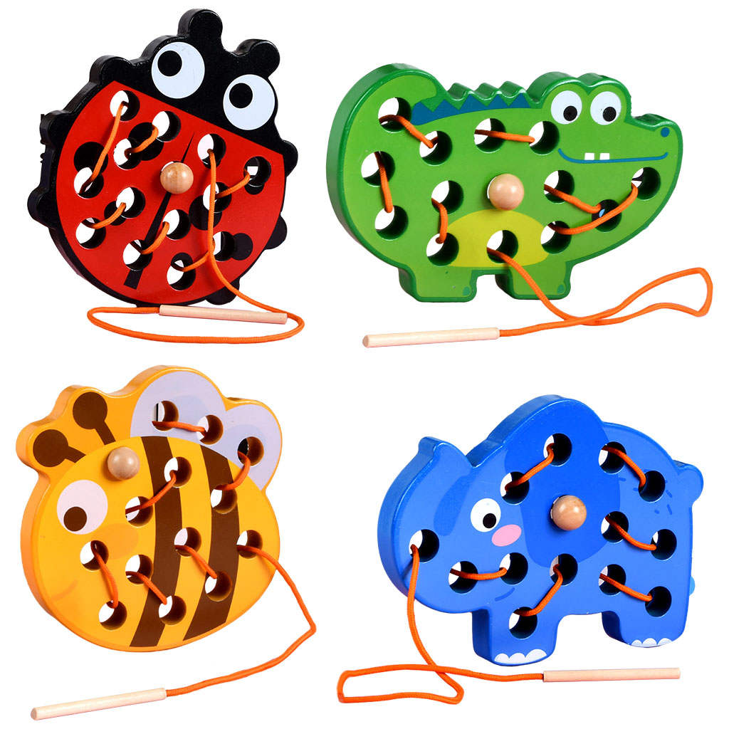 Wooden Puzzle Game Fine Color Durable Not Easy Fade Sewing Toys Lacing Mortise Toys for Practical Skills