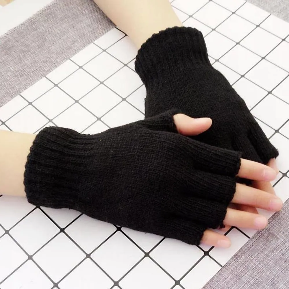 1 Pair Half Finger Fingerless Gloves Unisex Warm Knitted Stretch Elastic Winter Outdoor Warm Winter Mitten Sports Cycling Gloves mens knitted gloves
