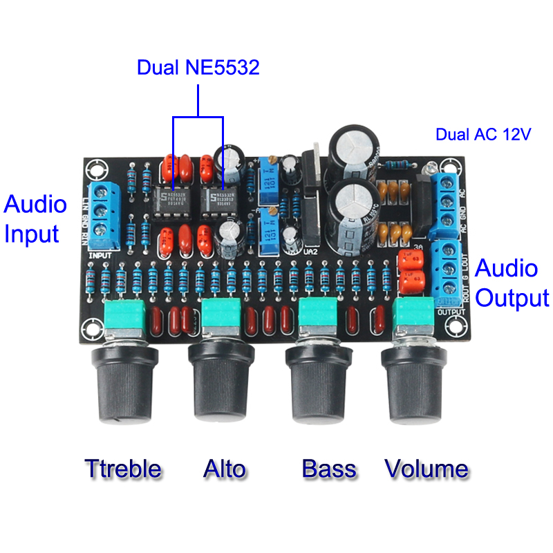 Title 1, Dual NE5532 Tone Preamp Board Audio Treble Bass...