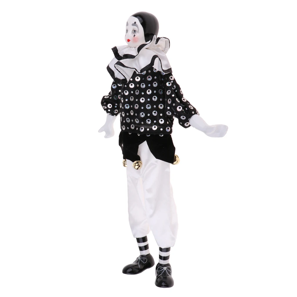 38cm Harlequin Pierrot Jester Clown Porcelain Doll in Clothes 15inch Tall #4