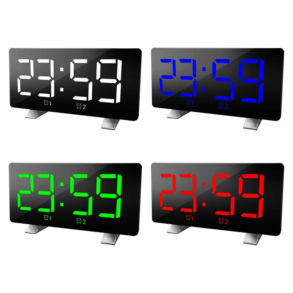 Alarm Clock LED Mirror Snooze Portable Desk Clocks for Living Room Kids Room Bedside Office Desktop