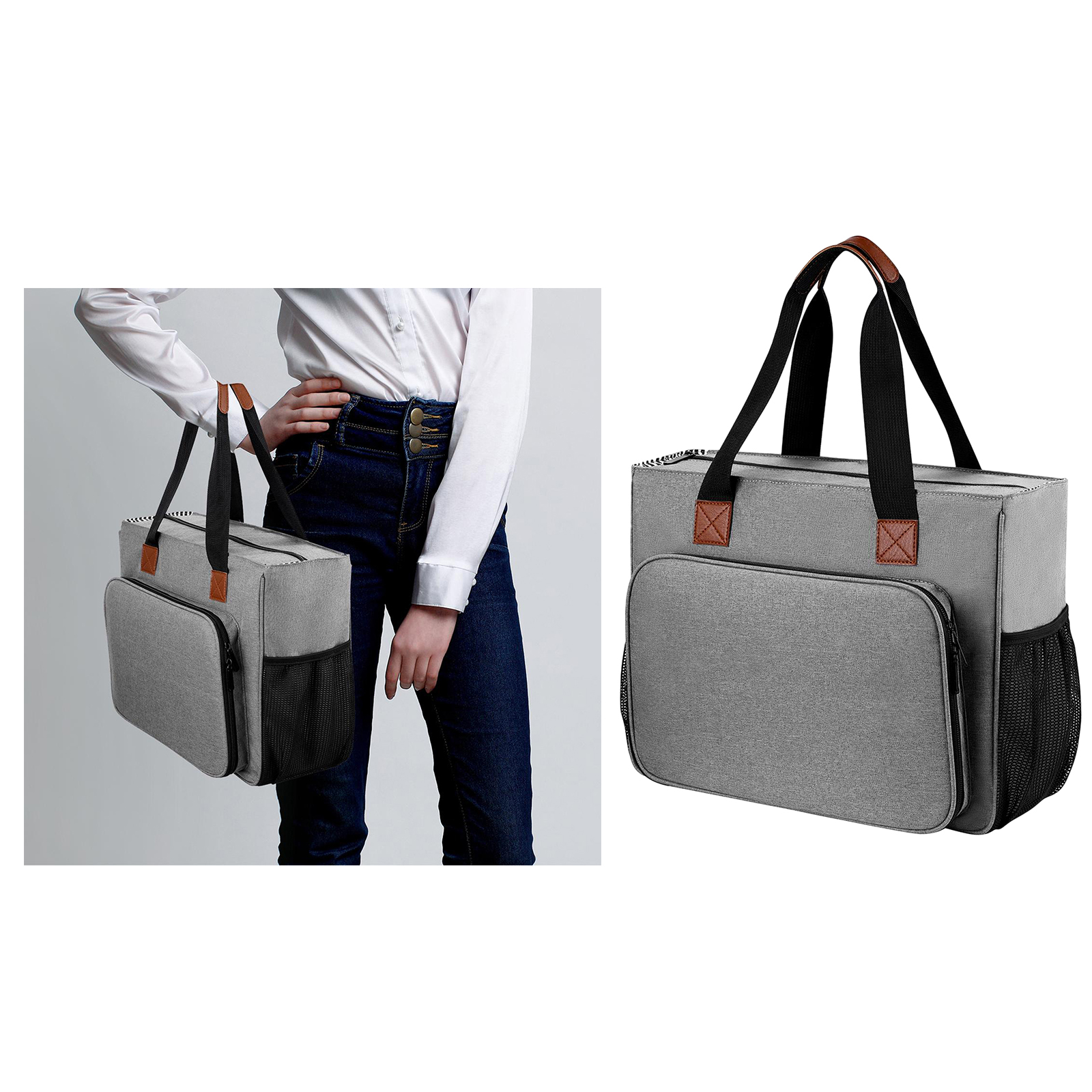 Portable Yarn Storage Tote Knitting Crochet Organizer Holder Bag Side Pockets