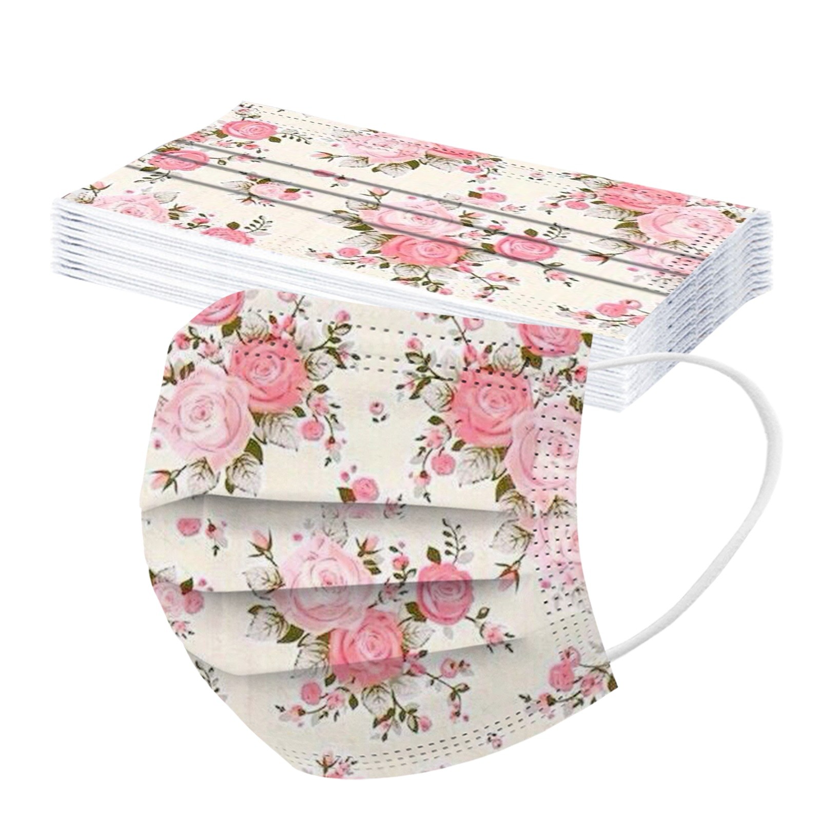 Description Picture 6 of item50pcs Disposable Face Mask Flower Printed Adults Mascarillas 3 Layer Filter Masque Breathable Mouth Masks Protective Mascaras