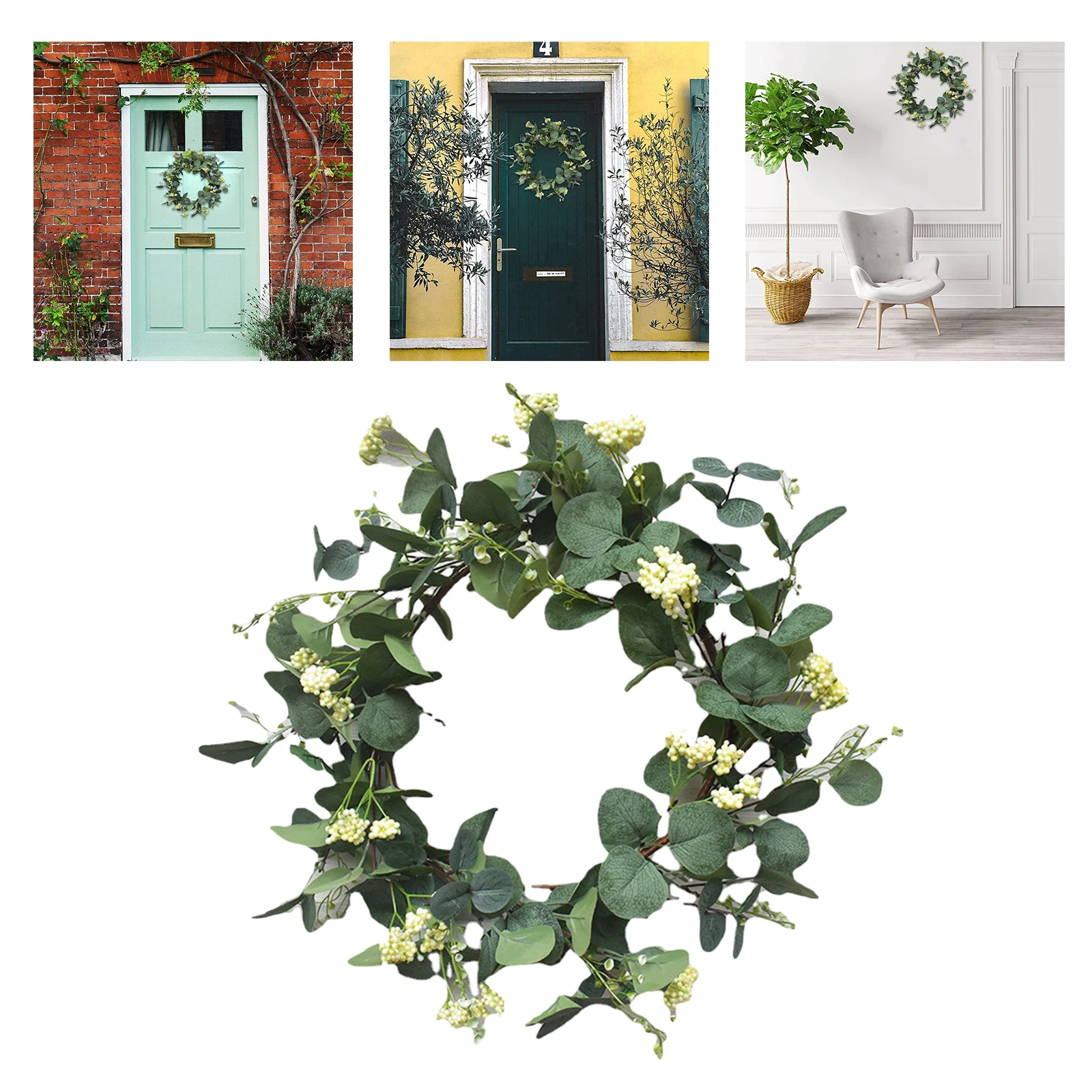 Wreath Artificial Green Eucalyptus Leaves Holiday Festival Door Hanging Wall Vines Garland Party Door Wall Window Wedding Decor