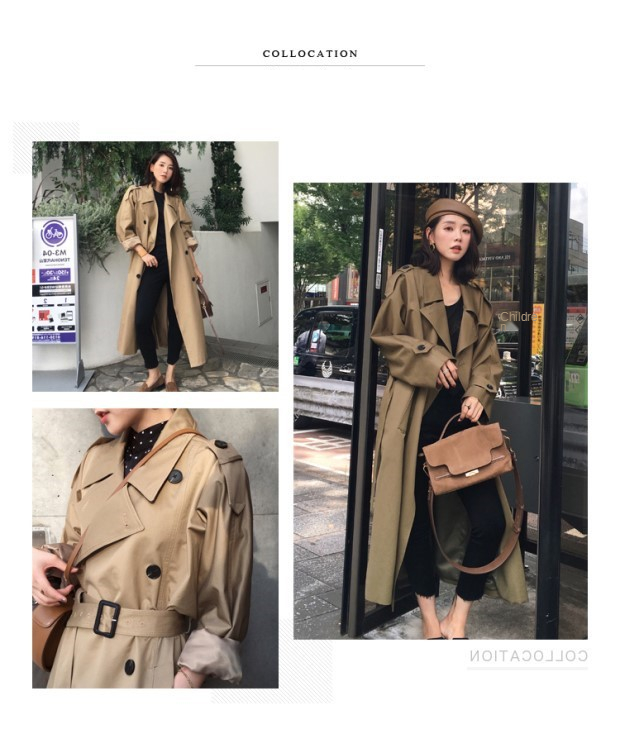 Women 's Trench Coat Mid -length 2021 New Korean Style Elegant Fashion Casual Spring and Autumn Khaki Long Double Breasted Full
