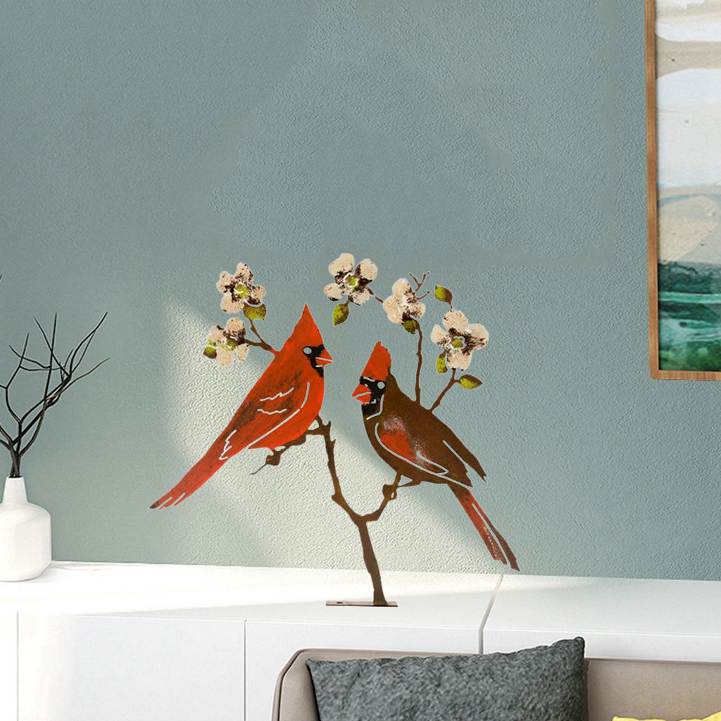 Iron Red Bird Statue  Stable Free Standing Lover Ornament Sculpture Garden Decoration Lawn Lover Statue Home Decor