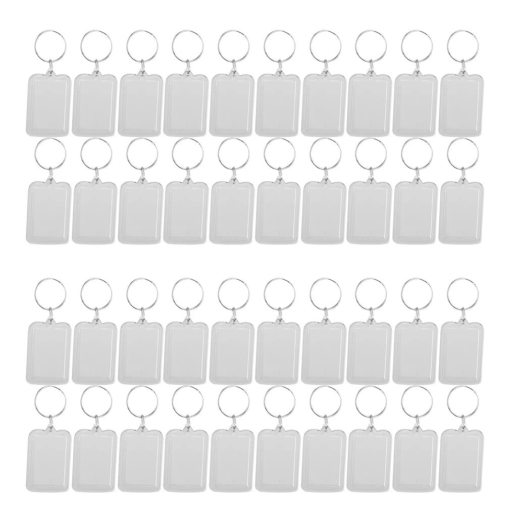 40pcs/pack Clear Blank Keyrings Rectangle Photo Holder Keychain, 38x25mm