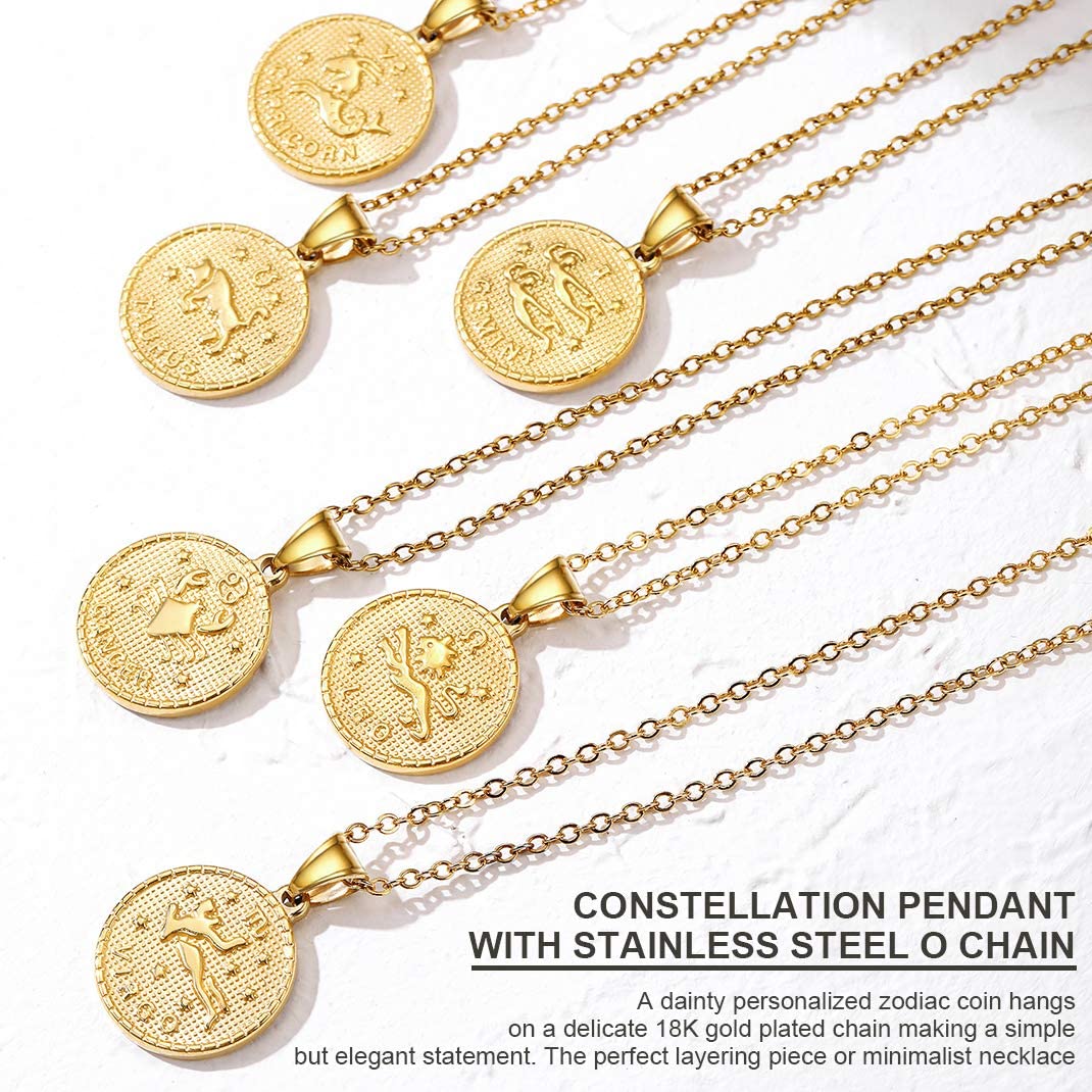 U7 Zodiac Coin Pendant Necklace 