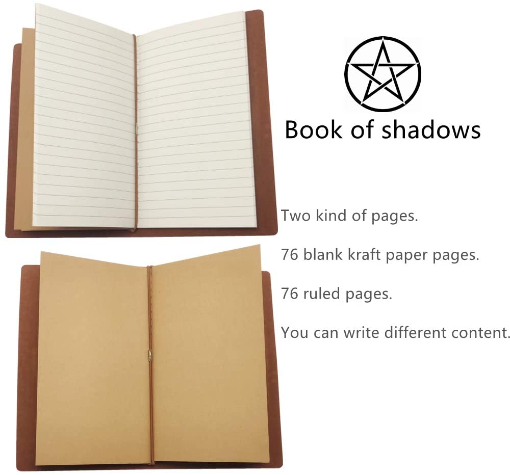 Book of Shadows: Fux Leather Bound Jounal Blank and Lined Journal, 150 Pages Spells Records, Large Pentacle (Magick Gifts)