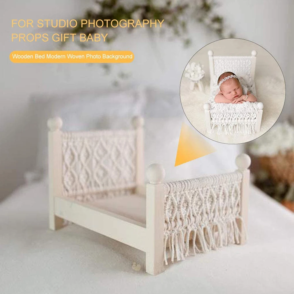 Photography Props Baby Crib Cot Mini Bed Hanmade Background with Tassels