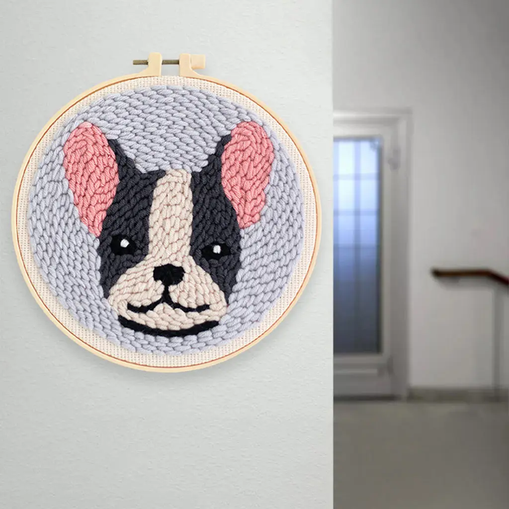 Punch Needle Embroidery Dog Pattern Kit Threader Fabric Embroidery Hoop Yarn Rug Punch Needle Kits for Adults Kids Beginner