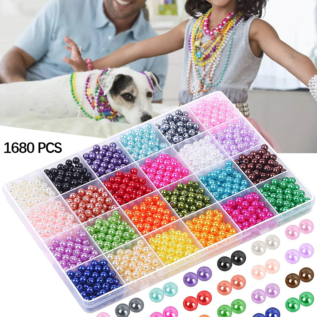 1680pcs Round Pearl Beads 6mm DIY Craft 24 Mixed Colors Plastic Spacer