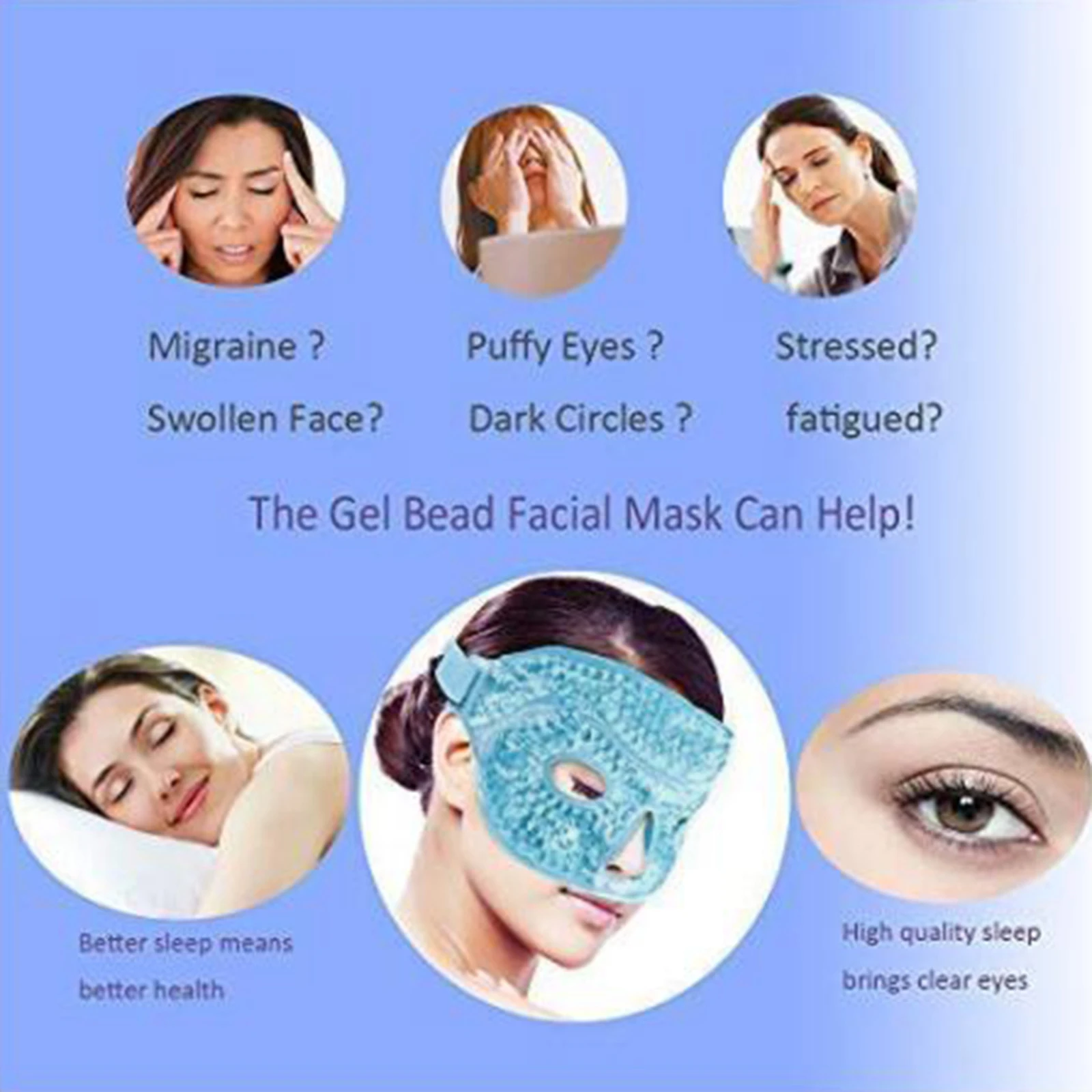 Ice Face / Eye Mask Heated Warm Cooling Hot Cold Therapy with Plush Backing Reusable Gel Mask Reduce Dark Circles Relieve