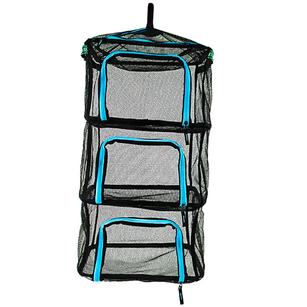 Herb Drying Rack Hanging Dry Net Durable Mesh Collapsible Hanging Dryer with Zipper Pocket, Indoor & Outdoor (3 Layer)