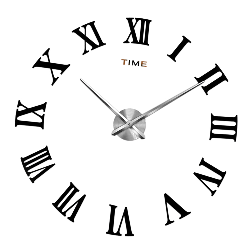 Modern Wall Clock 3D Acrylic Sticker Kit Office Decor Roman Numerals