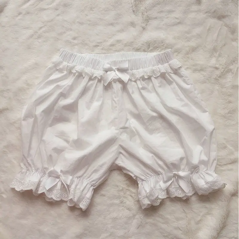 White Ruffles Knickers Women Girl Kawaii Panties Cute Lace Bowknot Lolita Safety Shorts Pants Elastic Vintage Victorian Bloomers wirarpa underwear