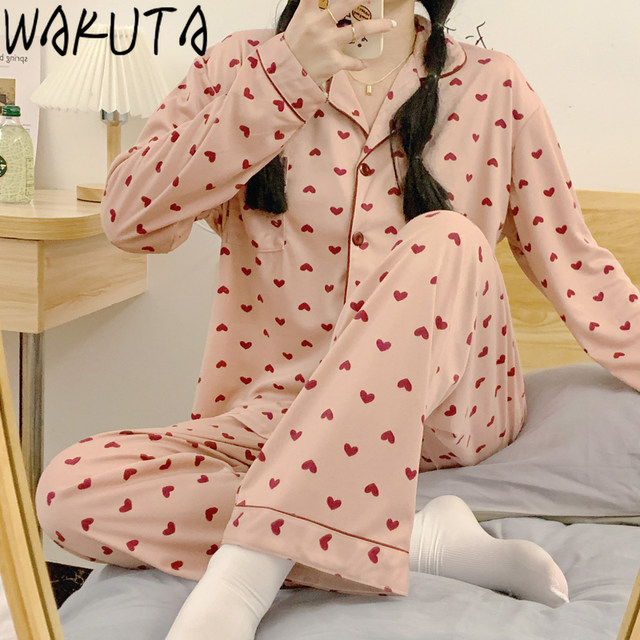 WAKUTA Girls' Kawaii Heart Printed Sleepwear