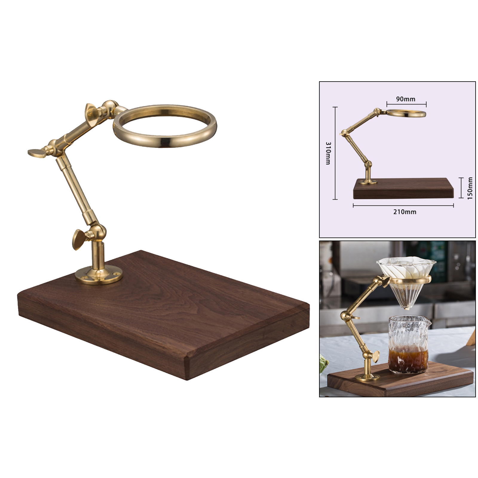 Brass Pour Over Coffee Drip Rack-with Wood Base Stand-Wonderful Presents for