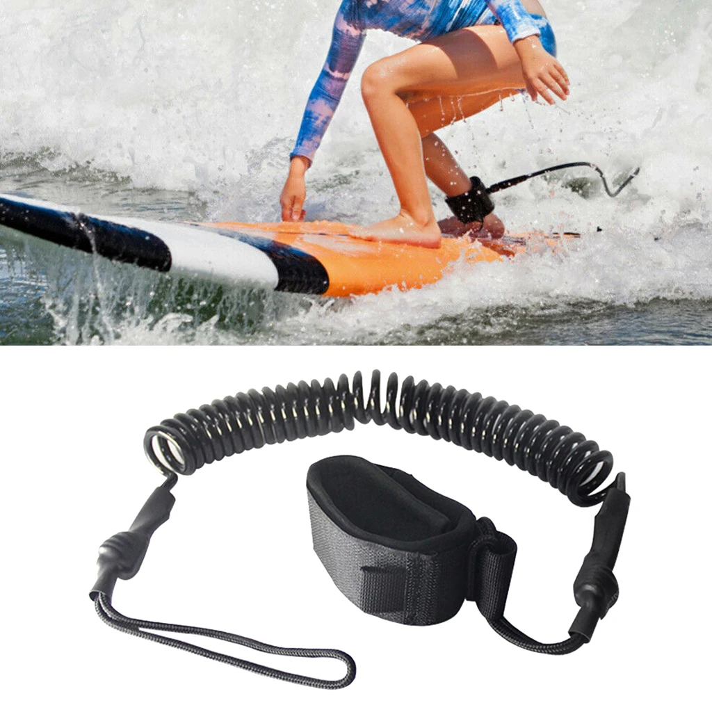 300cm Surfboard Foot Leash Surf Leg Rope Stand Up Paddle Board Ankle Strap Coiled TPU Safety Cord Surfing Accessory Black