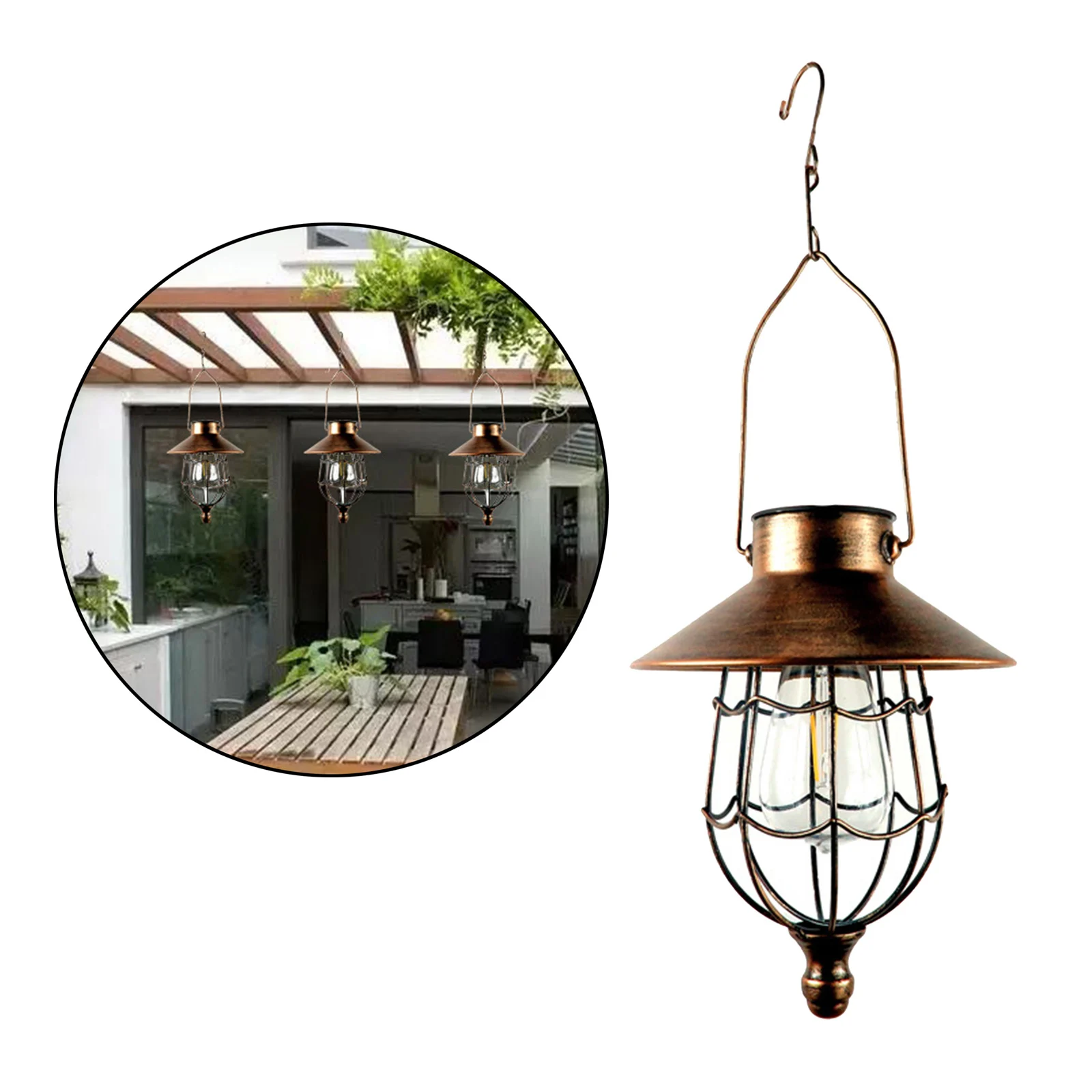 Vintage Style Solar Lantern Hanging Lamp Light Metal for Garden Decoration