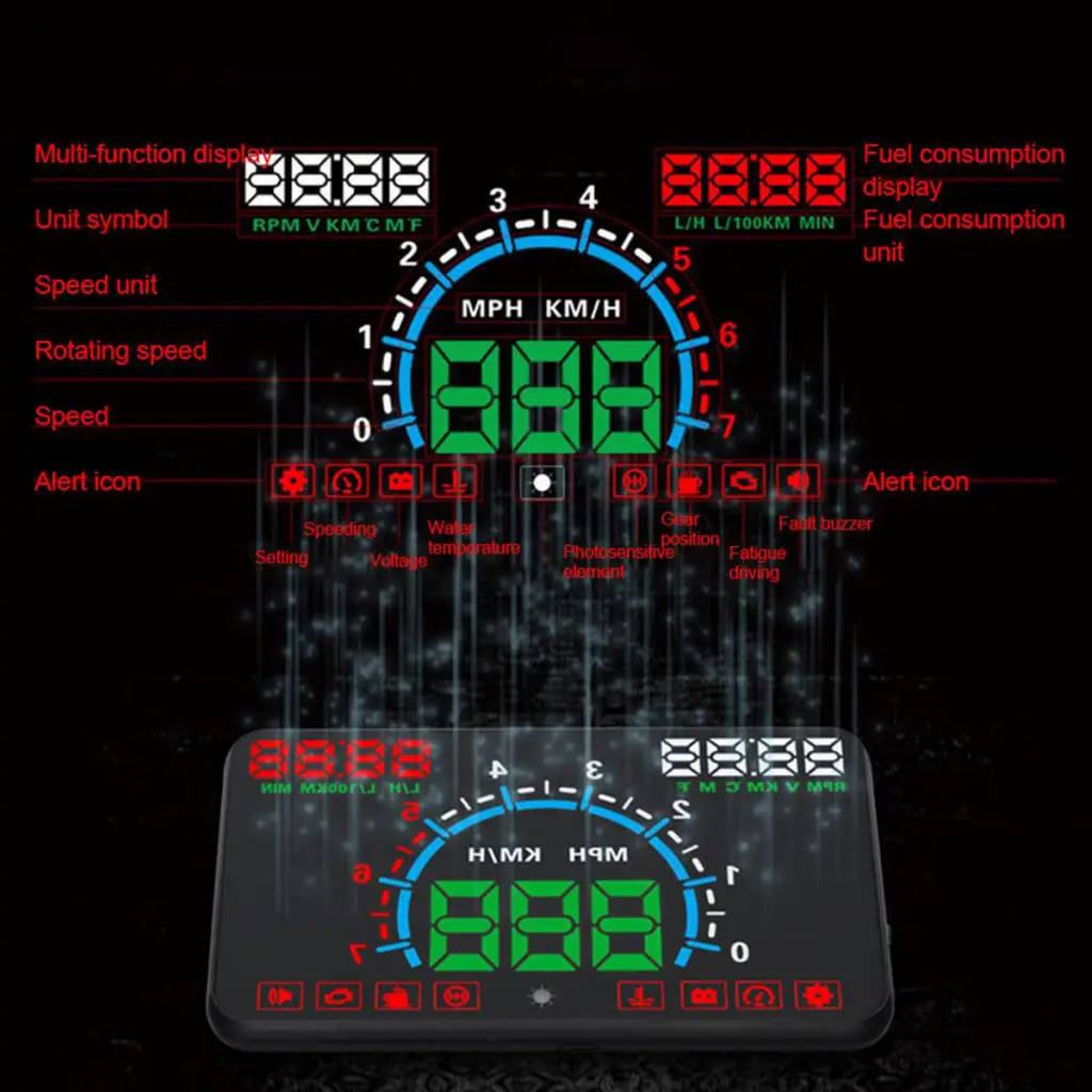 5.8inch E350 Car Wired Head Up Display Speedometer Windscreen Universal