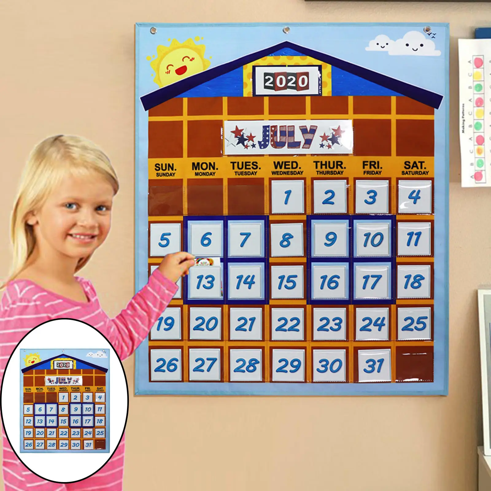 Monthly Wall Calendar Hanging Bag convenient Learning Tool Educational for Teaching Office