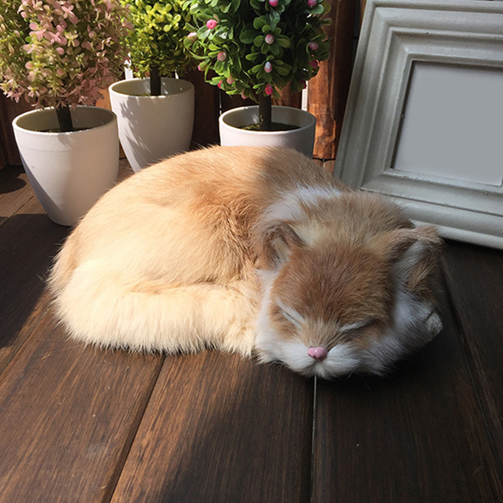 Realistic Sleeping Cat Cute Plush Simulation Figurine Companion Toy for Kids