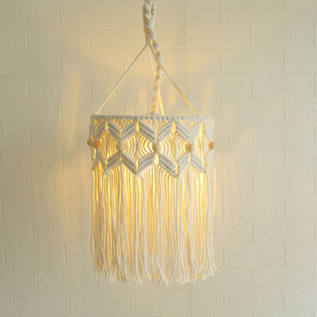 Cotton Macrame Lamp Shade Woven Boho Tassel Hanging Lampshade Light Cover