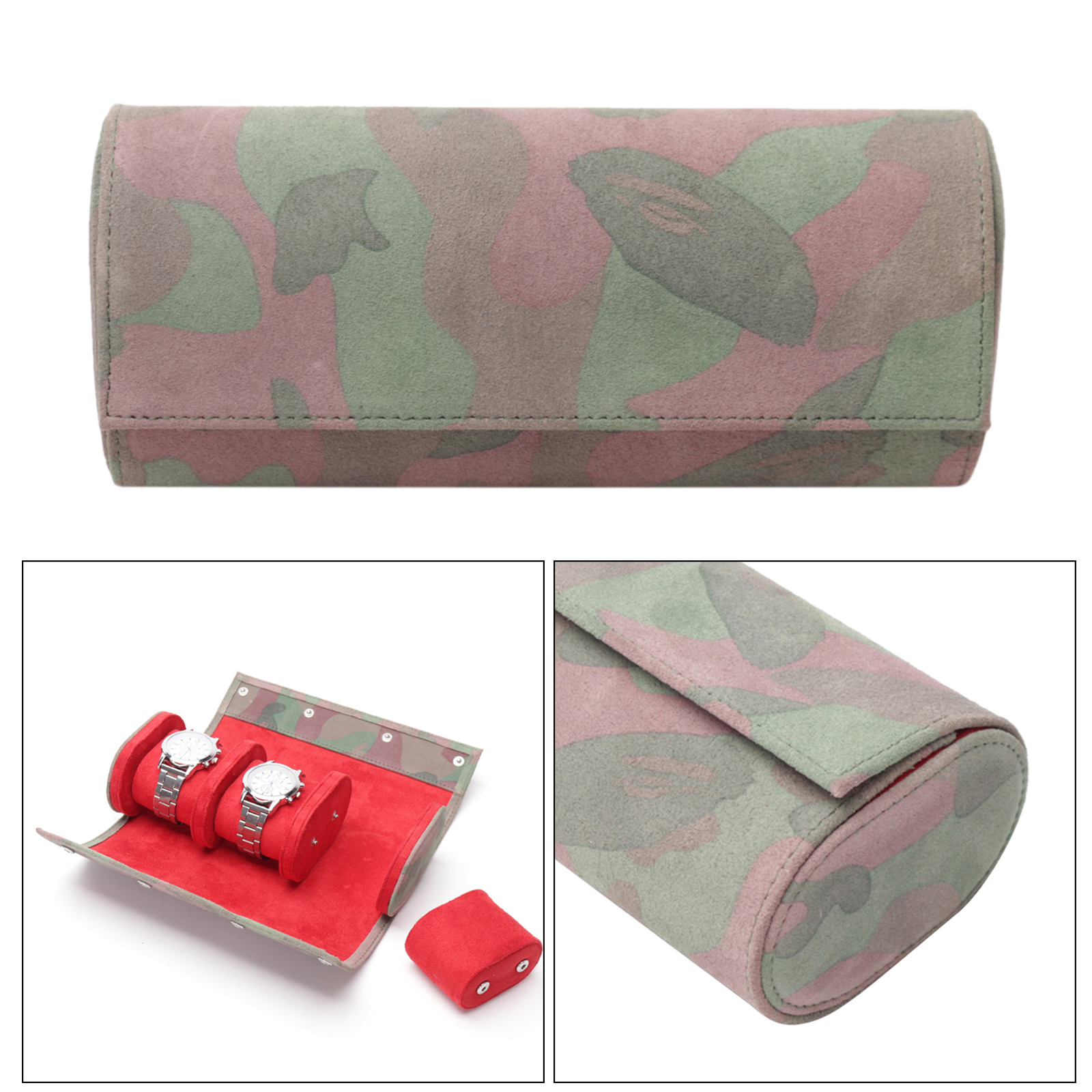 PU Leather 3 Slots Watch Box Handmade Watch Roll Travel Case Wristwatch Pouch Exquisite Camouflage in Out Organizer